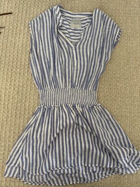 Rails Blue & White Striped Smocked-Waist Mini Dress